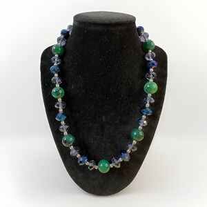 Beaded Necklace Faceted Crystal Iridescent Purple & Gray Chrysoprase Beads 19"